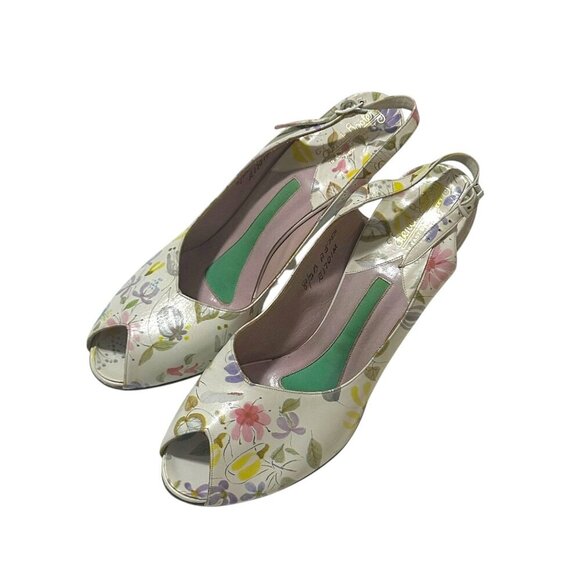 Vintage French Bootery 1950s Floral Leather Peep Toe Slingback Heels –Size 8.5B - Picture 12 of 15